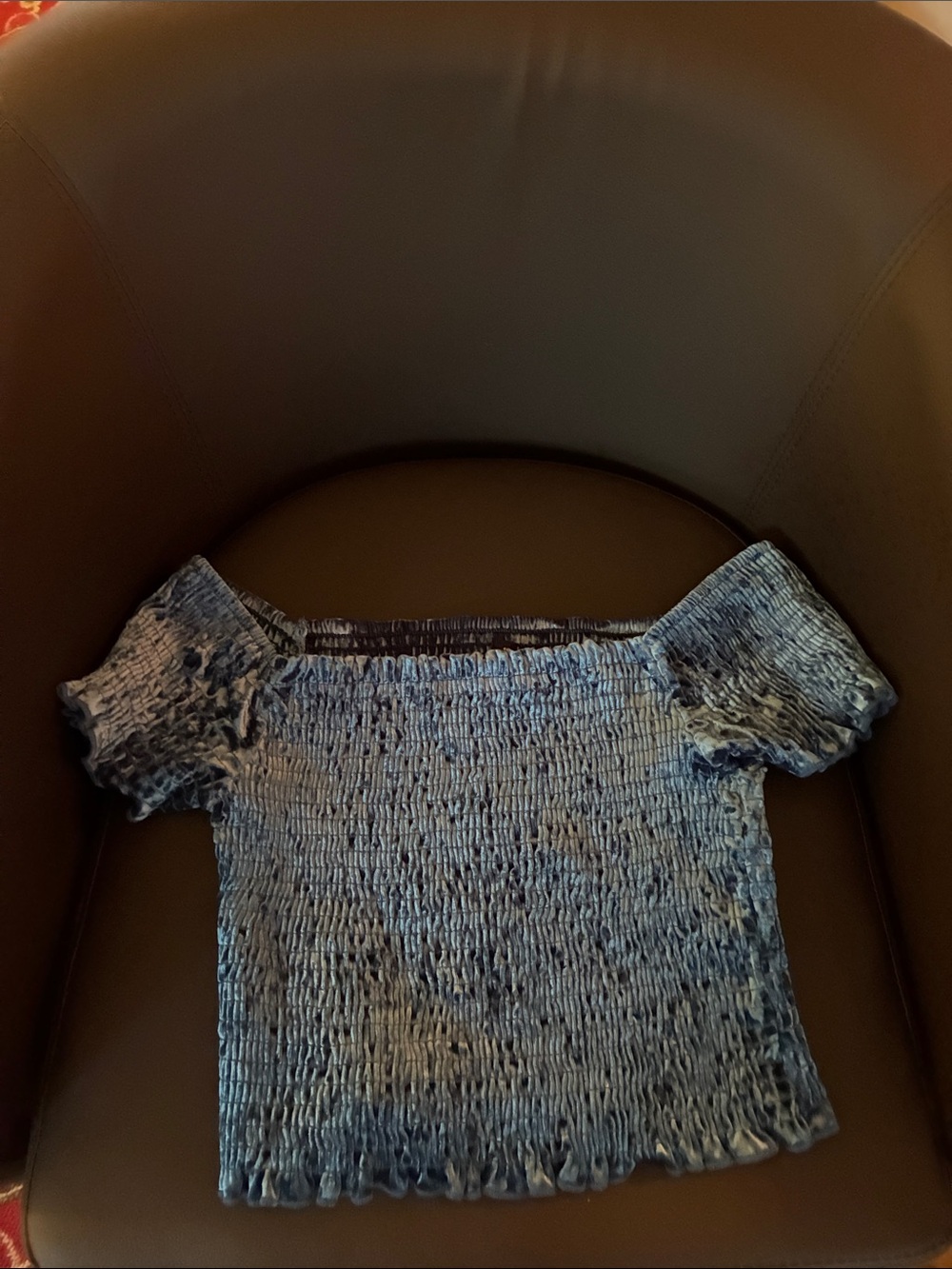 Smocked Off-Shoulder Crop Top in Blue